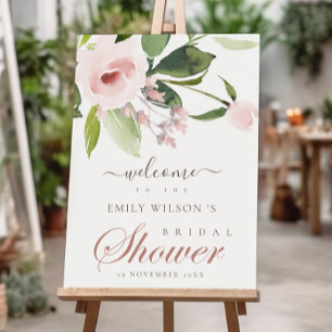 Mjuk rosa rosblommig bröllopsfest välkommen poster