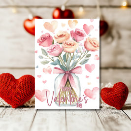Mjuk rosa rosenkruka med band Glad Alla Hjärtans D Julkort