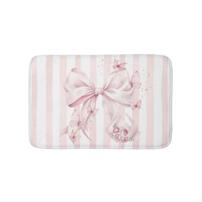 Mjuk rosa rosett med fjärilar  badrumsmatta (Framsidan)