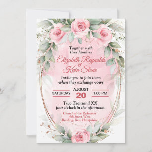 Mjuk Rosa & Sage Grönt Ro Bröllop Inbjudningar