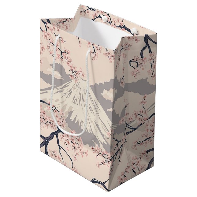 Mjuk Rosa Sakura Mount Fuji Scenisk Mönster (Framsidan Vinklad)