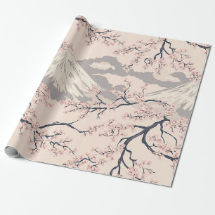 Mjuk Rosa Sakura Mount Fuji Scenisk Mönster Presentpapper