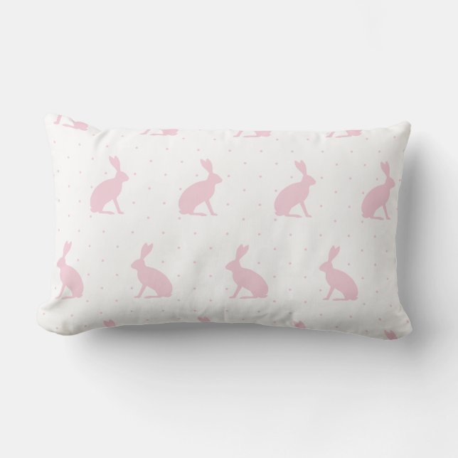 Mjuk Rosa Sitta Bunnies med Mini Dots Mönster. Lumbarkudde (Framsida)