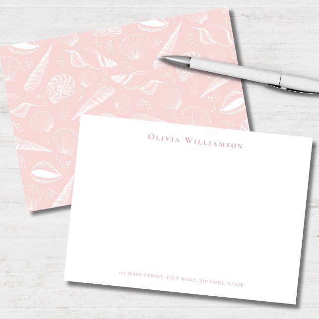 Mjuk Rosa Snigelskal Kustlinje Anteckningskort (Soft pink and white seashell personalized stationery note cards )