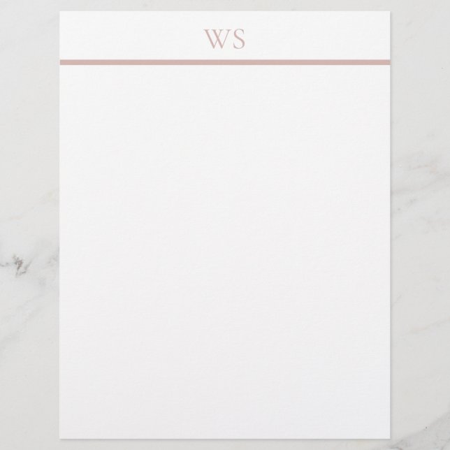 Mjuk Rosa Stav Monogram Brevpapper (Framsida)