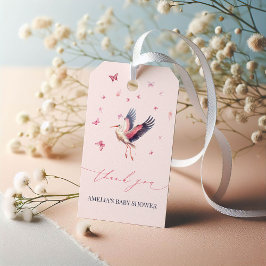 Mjuk Rosa Stork Girl Baby Shower Presentetikett