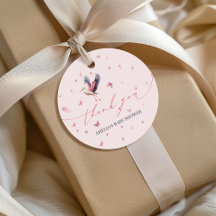 Mjuk Rosa Stork Whimsical Butterflies Baby Shower