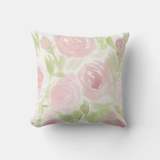 Mjuk Rosa Stuga Stil Vattenfärgrosor Kudde