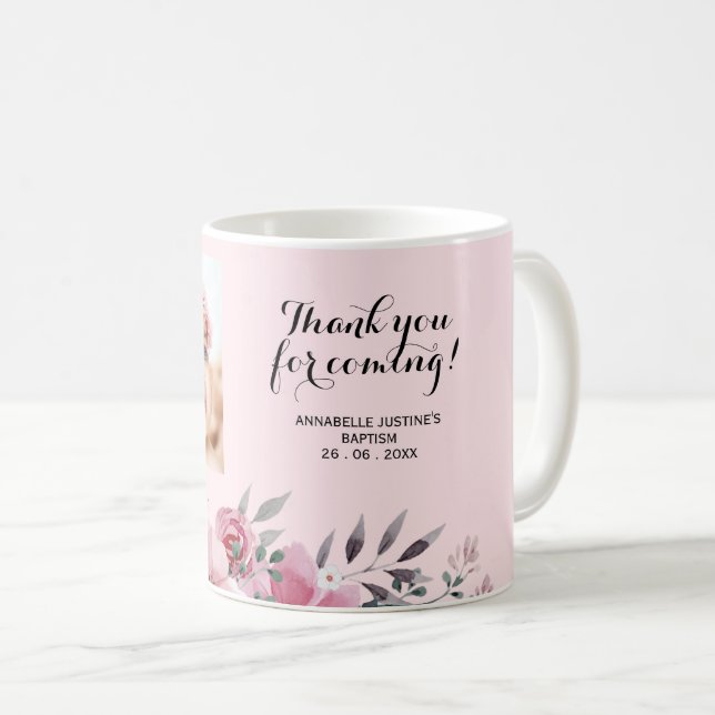 Mjuk Rosa TACK FÖR KOMMANDE! Baptism Photo Kaffemugg (Framsida höger)