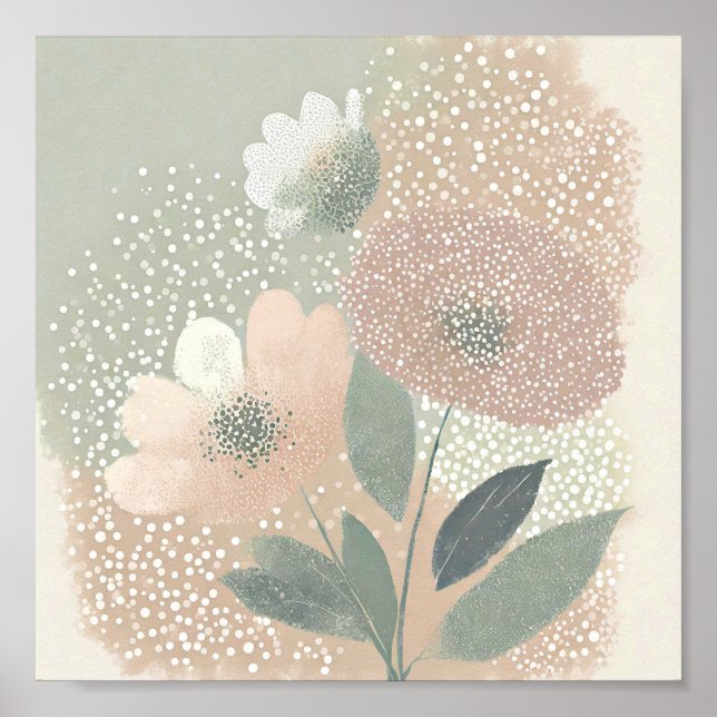 Mjuk rosa tonad prickig blomsterkonst poster (Framsidan)