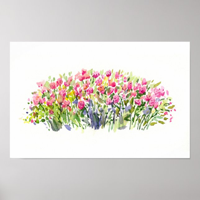 Mjuk Rosa Trädgårdsakrylmålning – Blommig Accent Poster (Framsidan)