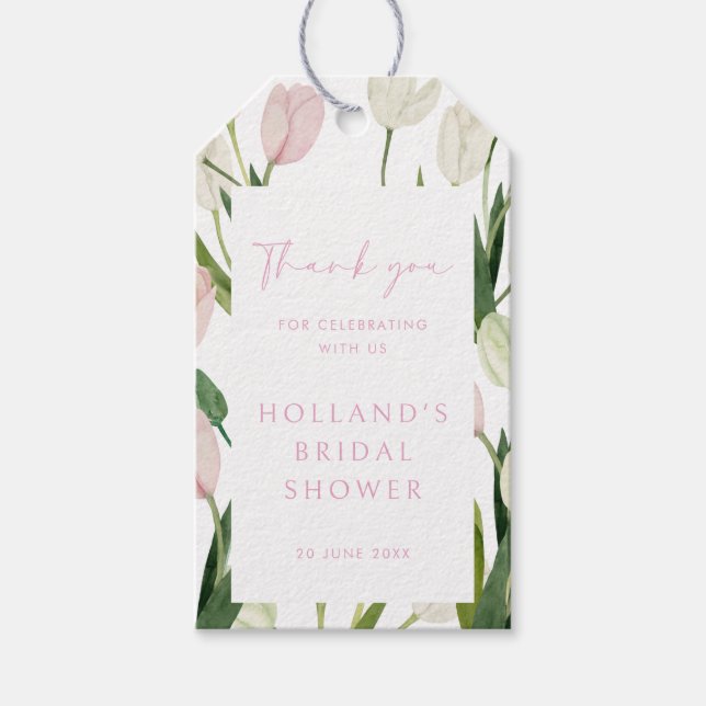 Mjuk Rosa Tulpan Bröllopsdusch Presentetikett (Framsidan)