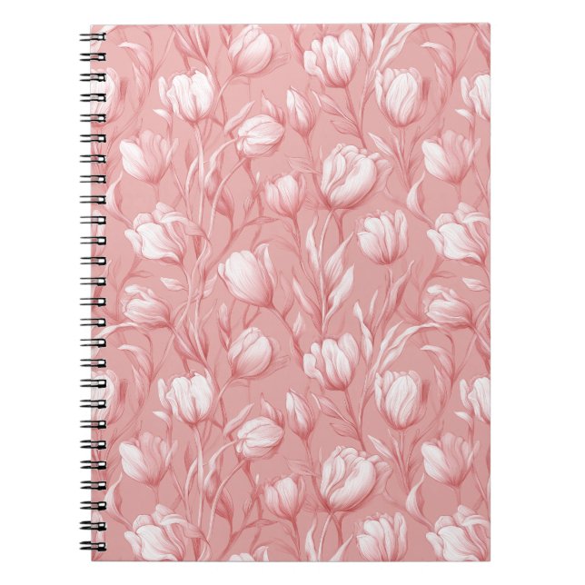 Mjuk Rosa Tulpan Vit Blommig Mönster Anteckningsbok (Framsidan)