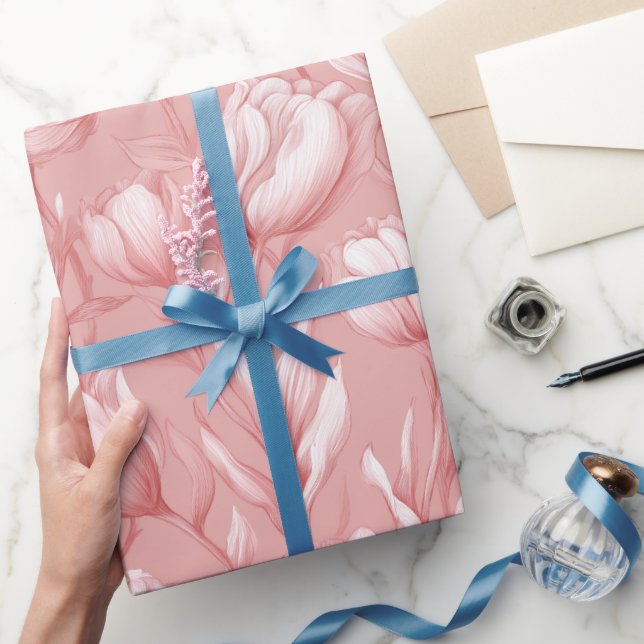 Mjuk Rosa Tulpan Vit Blommig Mönster Presentpapper (Gifting)