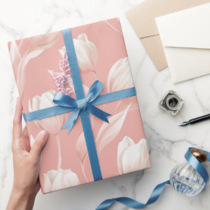 Mjuk Rosa Tulpan Vit Blommig Mönster Presentpapper