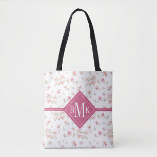 Mjuk rosa vattenfärgblomma för Monogram Tygkasse