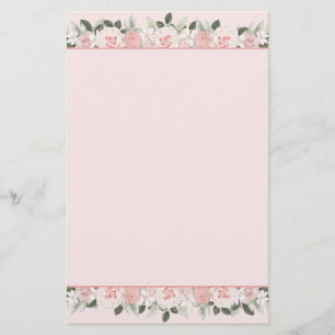Mjuk Rosa Vattenfärgen Rosor Blommigt Gräns Brevpapper