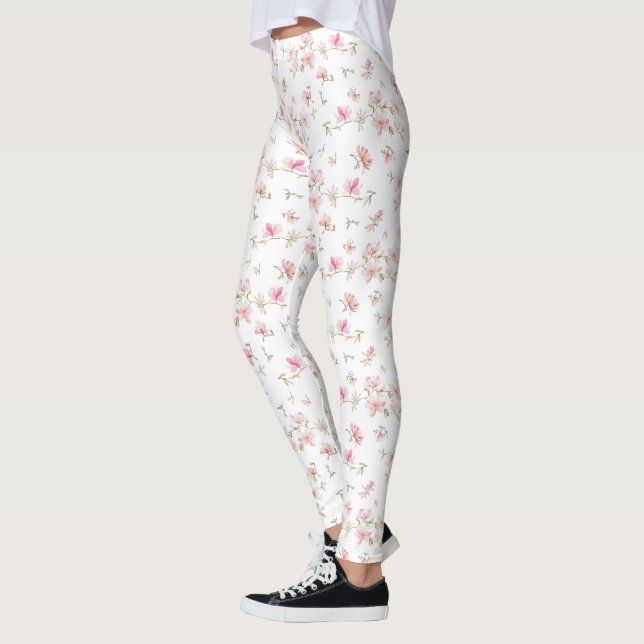 Mjuk Rosa, vattenfärgsblomma Leggings (Vänster)