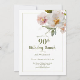 Mjuk Rosa Watercolor Blommigt 90:e Birthday Brunch Inbjudningar