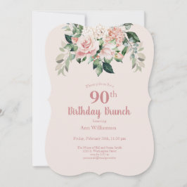 Mjuk Rosa Watercolor Blommigt 90:e Birthday Brunch Inbjudningar
