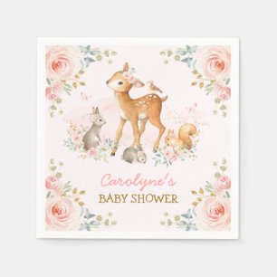 Mjuk Rosa Woodland Forest Animals Blommigt Shower Pappersservett