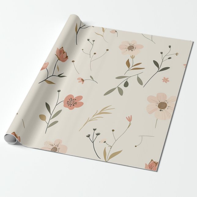 Mjuk rosablommig vildblomma Vintage Boho 70-tal  Presentpapper (Utrullad)