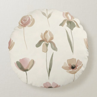 Mjuk Rund Kudd med Akvarellblommor Kudde