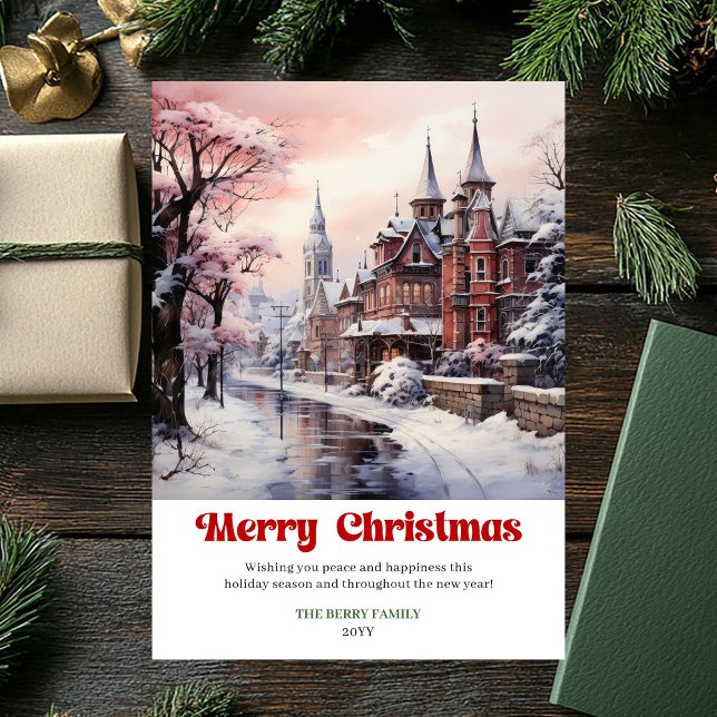 Mjuk rustik julscen med mysig lekfullt skrivsätt julkort (Soft rustic Christmas scene cozy playful lettering Holiday Card )