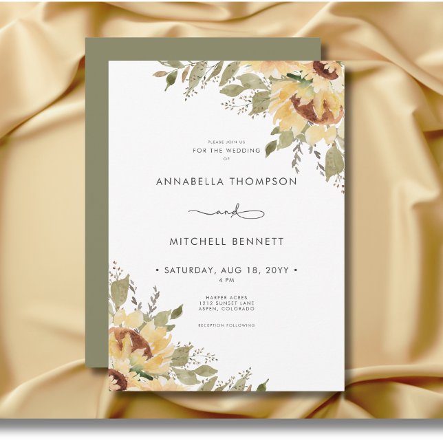 Mjuk Rustik Stor Boho Solrosbröllop Inbjudningar (Soft Rustic Large Boho Sunflowers Wedding Invitation)