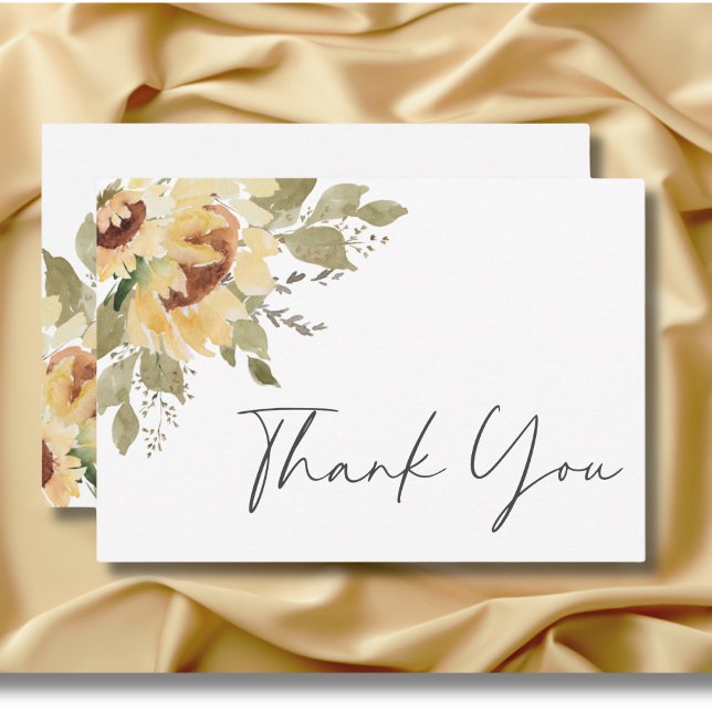 Mjuk Rustik Stor Boho Solrosbröllop Tack Kort (Soft Rustic Large Boho Sunflowers Wedding Thank You Card)