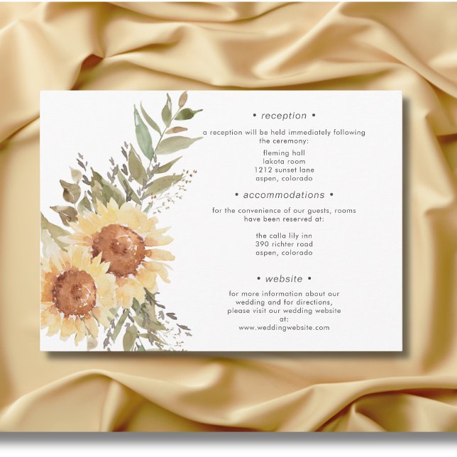Mjuk Rustik Stor Boho Solrosor Bröllopsdetaljer Tilläggskort (Soft Rustic Large Boho Sunflowers Wedding Details Enclosure Card)
