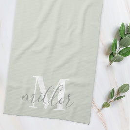 Mjuk Salvia Anpassad Familjenamn Monogram Kökshandduk
