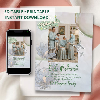 Mjuk Salvia Blommig Eid Mubarak Familjefotokort Julkort