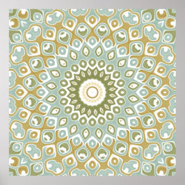 Mjuk Salvia och Guld Geometrisk Mandala-mönster Poster