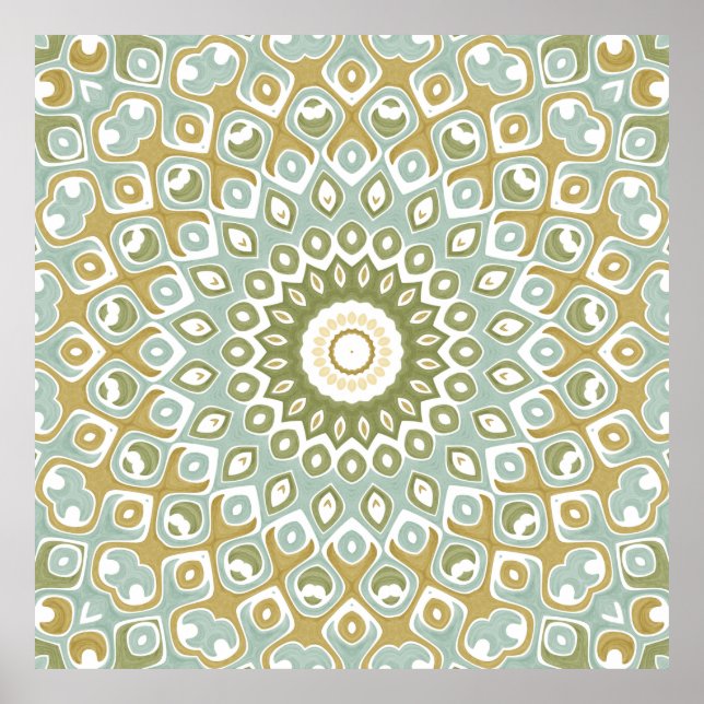 Mjuk Salvia och Guld Geometrisk Mandala-mönster Poster (Framsidan)