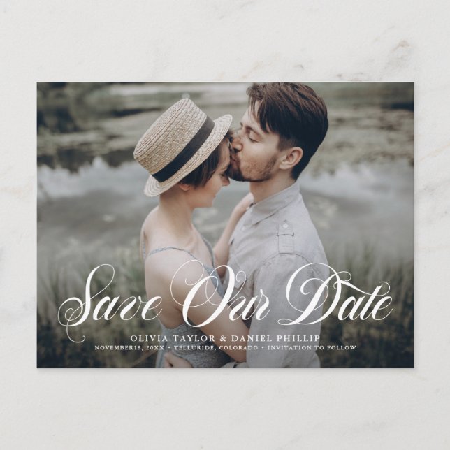 Mjuk skriptSpara - vårt överlagringsfoto för datum Meddelande Vykort (Framsida)