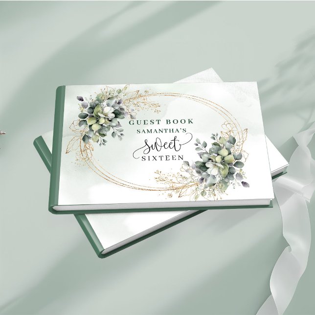 Mjuk Söt 16 dammig grön botanisk eukalyptus  Gästböcker (Soft Sweet 16 dusty green botanical eucalyptus guest book)