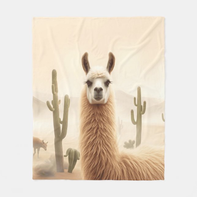 Mjuk spand Llama med Cactus Flow Fleecefilt (Framsidan)