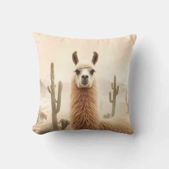 Mjuk spand Llama med Cactus Flow Kudde (Framsida)
