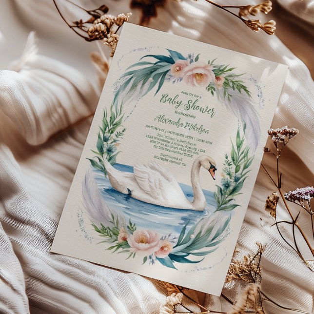 Mjuk  Svan Princess Rosa Baby Shower Inbjudningar (Skapare uppladdad)