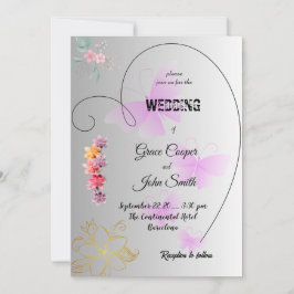 Mjuk svart och vit bröllopskort med blommor inbjudningar