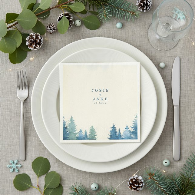 Mjuk tallträdshyllning för brölloppsservetter pappersservett (Soft pine trees wedding napkin.)