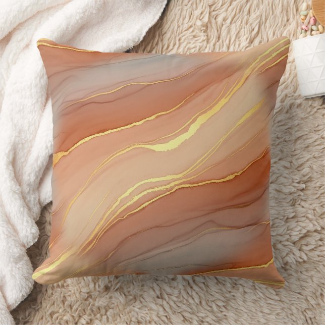 Mjuk Taupe Bränd Orange Marmor Guld Kudde (Filt)