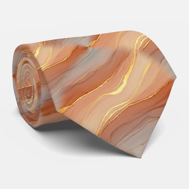 Mjuk Taupe Bränd Orange Marmor Guld Slips (Rullad)