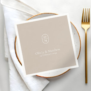 Mjuk Taupe Chic Modern Bröllopsmonogram Bröllop Pappersservett