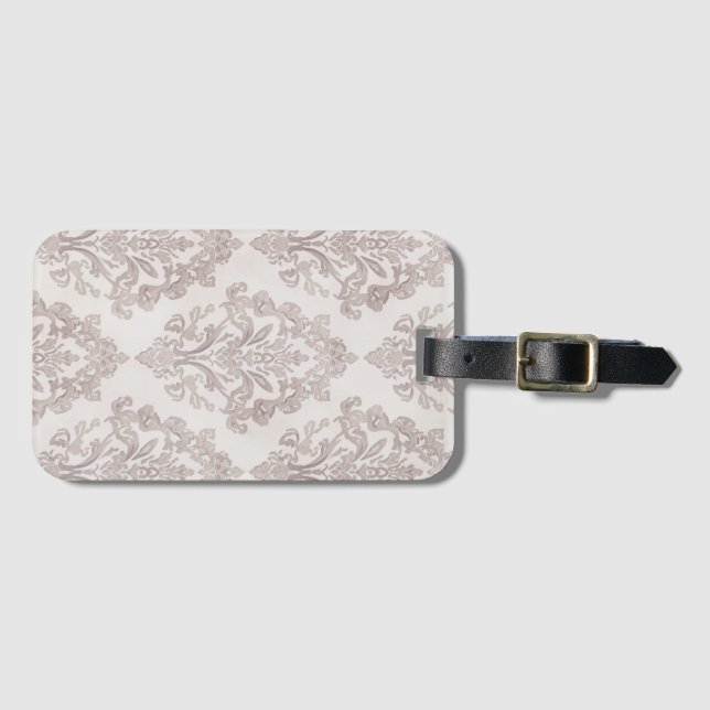 Mjuk Taupe Damask Vattenfärg Klassisk Blommig Bagagebricka (Framsida horisontal)