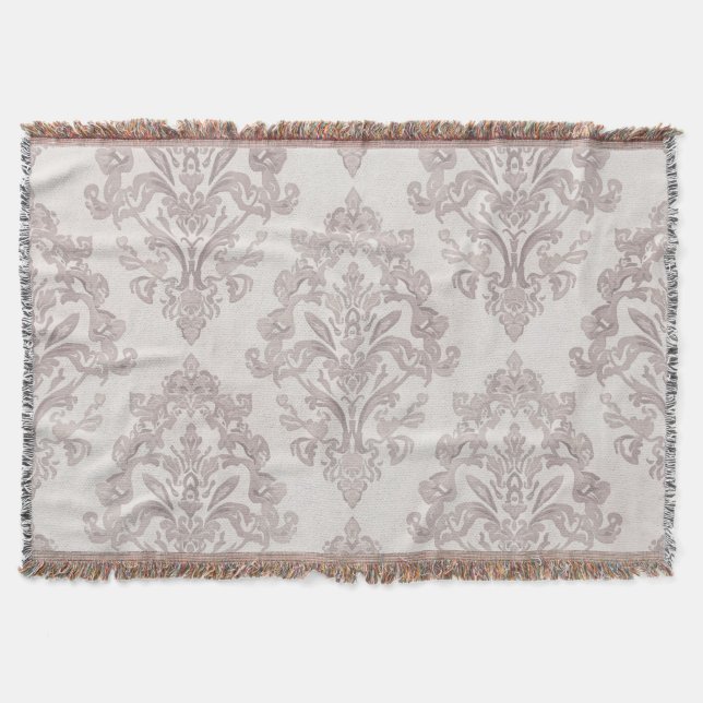 Mjuk Taupe Damask Vattenfärg Klassisk Blommig Filt (Framsidan)