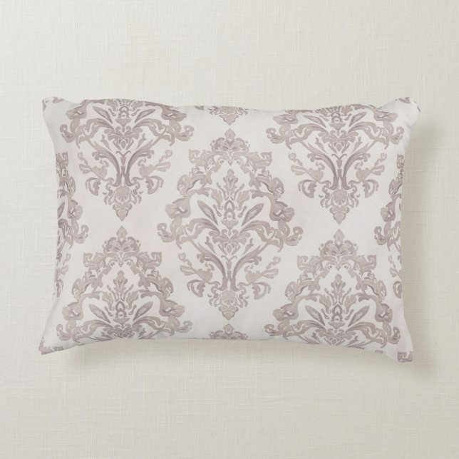 Mjuk Taupe Damask Vattenfärg Klassisk Blommig Prydnadskudde (Baksidan)
