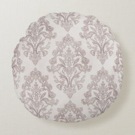 Mjuk Taupe Damask Vattenfärg Klassisk Blommig Rund Kudde