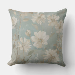 Mjuk Teal Beige Sage Kräm Blommig Kudde